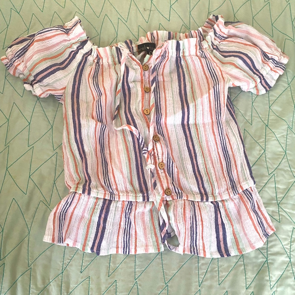 Multi-colored tie blouse with buttons